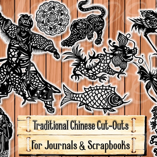 Traditional Chinese Cut-Outs, Perfect For Lanterns and Shadow Puppets, Junk Journal Kit, Download and print upon purchase