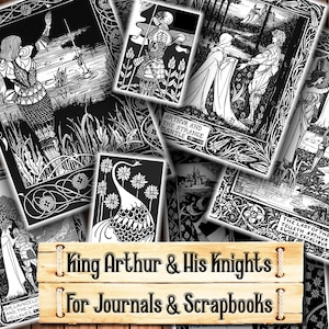 King Arthur Art, Aubrey Beardsley Print, Junk Journal Kit, baixe e imprima na compra