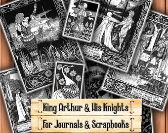 King Arthur Art, Aubrey Beardsley Print, Junk Journal Kit, Download and print upon purchase