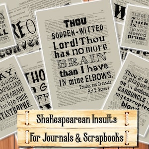 Shakespeare Insults, #1, Junk Journal Kit, Download and print upon purchase