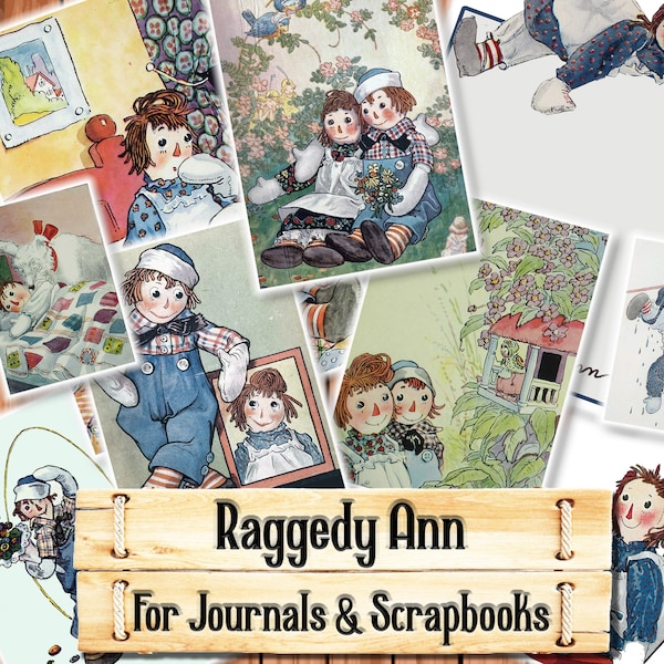 Raggedy Ann Bücher, Junk Journal Kit, Download und Ausdrucken beim Kauf