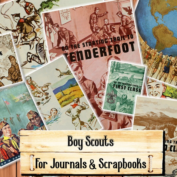 Vintage Boy Scout Handbook Illustrations, Junk Journal Kit, Download and print upon purchase