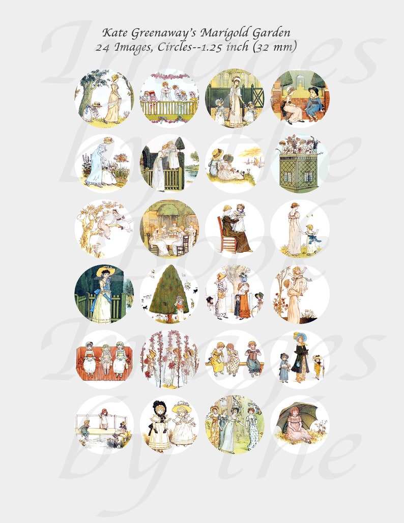 Digital Collage Sheets ONE INCH CIRCLES 25mm Victorian Children Playing with 1.25 inch size included