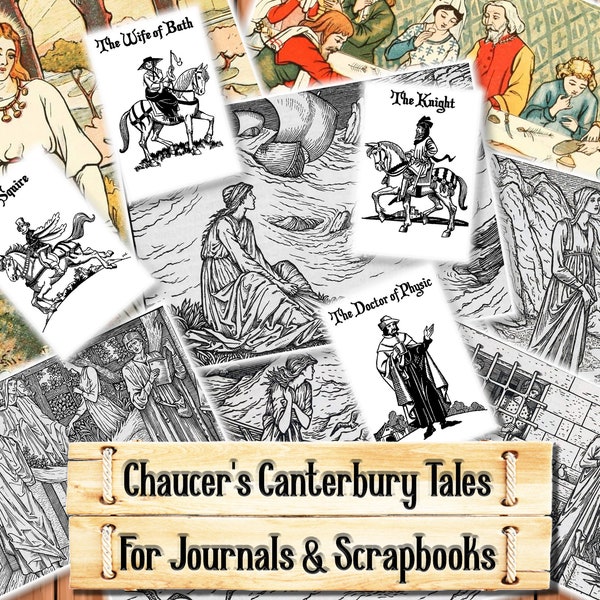 Chaucer's Canterbury Tales, Junk Journal Kit, Download and print upon purchase