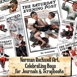 Norman Rockwell Art, Celebrating Boys, Junk Journal Kit, Pobierz i wydrukuj po zakupie
