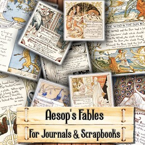 Aesop's Fables Art, Fox Images, Milo Winters, Junk Journal Kit, Descargar e imprimir al momento de la compra