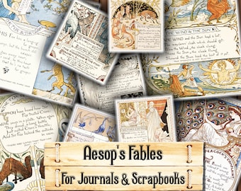 Aesop's Fables Art, Fox Images, Milo Winters, Junk Journal Kit, Download and print upon purchase