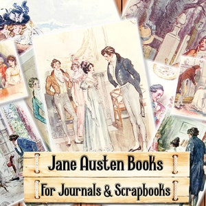 Ilustraciones de Jane Austen, de las 6 novelas principales, kit de diario basura, descargar e imprimir al realizar la compra