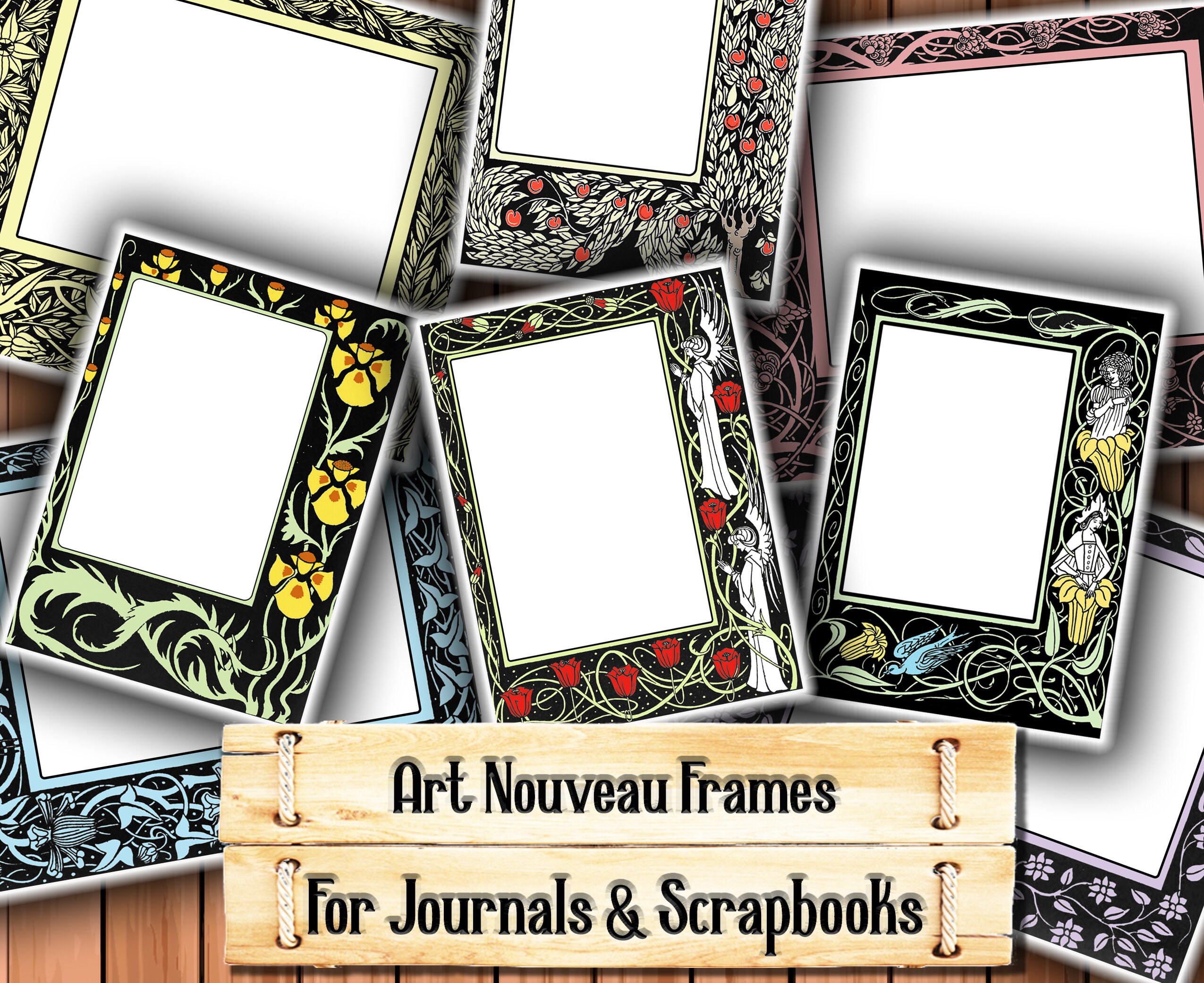 Art Nouveau Frames, Aubrey Beardsley Prints, Junk Journal Kit, Download and print upon purchase