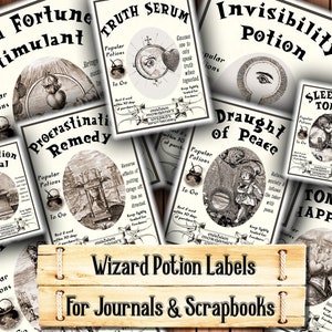 Wizard Labels, Potion Labels, Junk Journal Kit, Download and print upon purchase