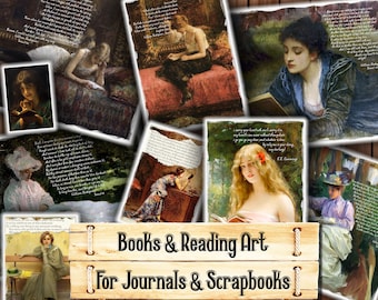 Reading Women Art, Junk Journal Kit, Download and print upon purchase