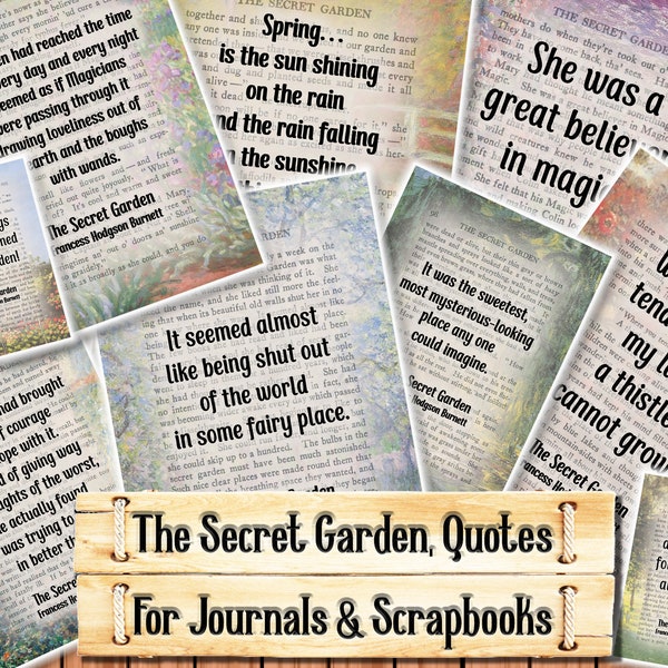 Secret Garden, Quotes, Junk Journal Kit, Download and print upon purchase