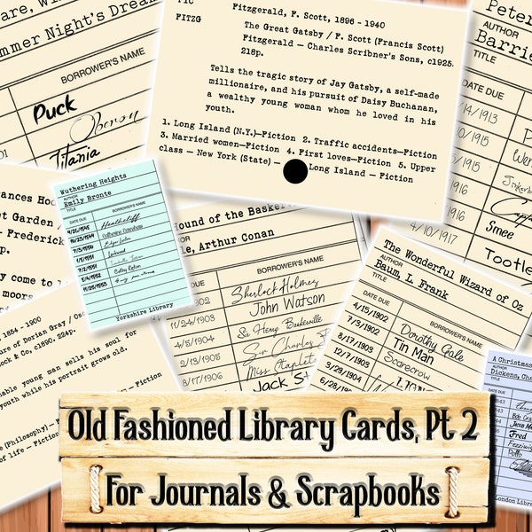 Old Fashioned Library Cards and Card Catalog Cards, Part 2, Junk Journal Kit, Download and print upon purchase