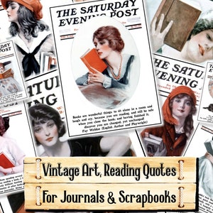 Vintage Kunst, Lesezitate, Frauen lesen, Junk Journal Kit, Download und Druck nach Kauf