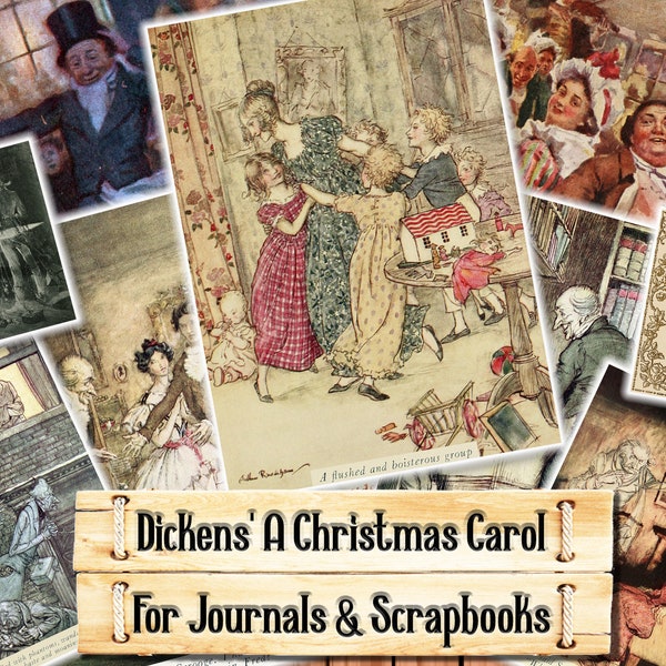 Dickens' Christmas Carol, Illustrations, Junk Journal Kit, Download and print upon purchase