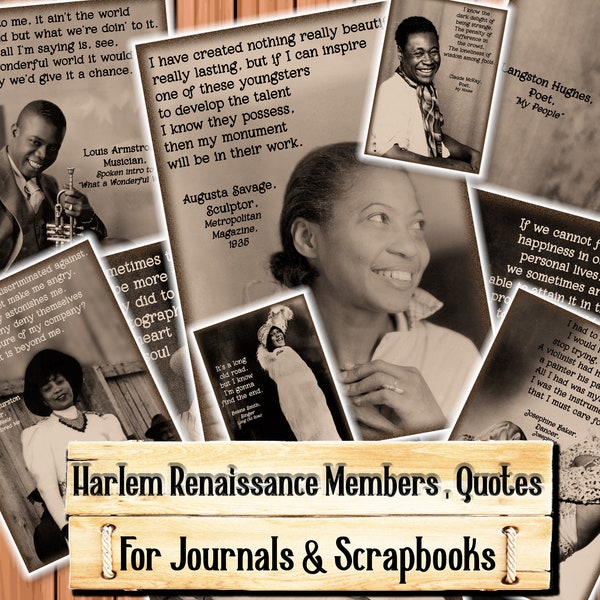 Black History, Harlem Renaissance Portraits and Quotes, Junk Journal Kit, Download and print upon purchase