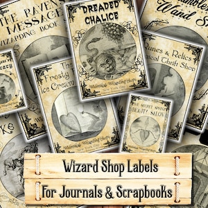 Wizard Shops, Apothecary Labels, Junk Journal Kit, Download and print upon purchase