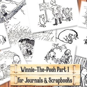 Winnie-The-Pooh, originele illustraties, deel 1, Junk Journal Kit, downloaden en afdrukken bij aankoop