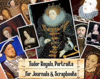 Tudor Portraits, King Henry VIII and Queen Elizabeth I, Junk Journal Kit, Download and print upon purchase