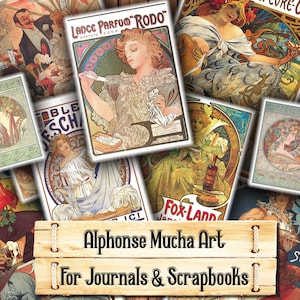 Alphonse Mucha Prints, Victoriaanse reclame, Junk Journal Kit, downloaden en afdrukken bij aankoop