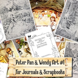 Peter Pan and Wendy Art, Junk Journal Kit, Download and print upon purchase