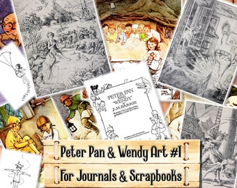 Peter Pan en Wendy Art, Junk Journal Kit (digitale download)