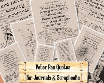 Citaten van Peter Pan en Wendy, kit voor junkjournals (digitale download)