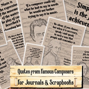 Famous Music Composers&#39; Quotes, (Bach, Beethoven, Mozart, and 17 others) Junk Journal Kit, Download and print upon purchase