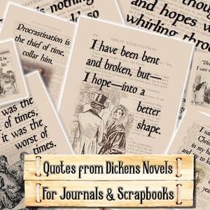 Romanzi di Dickens, citazioni, kit Junk Journal, scaricabile e stampabile al momento dell'acquisto