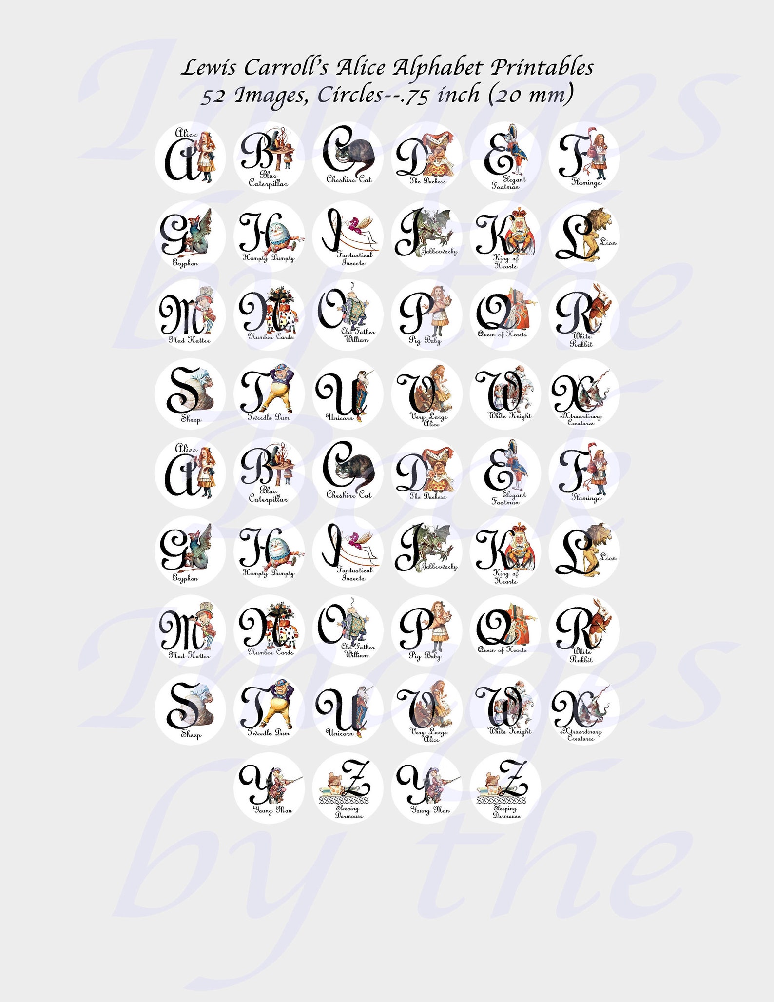 Alice in Wonderland Alphabet Letters Round images with 6 Etsy