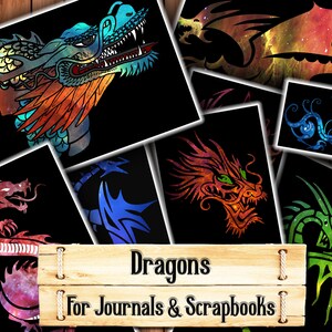 Dragon Silhouettes, Junk Journal Kit, Download and print upon purchase