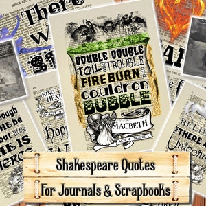 Shakespeare Quotes Prints, #1, Junk Journal Kit, Download and print upon purchase