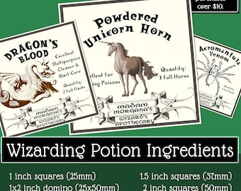 Wizarding World Art | Potion Ingredients | Apothecary Labels | Printable Square Art | Jewelry Making | Scrapbooking