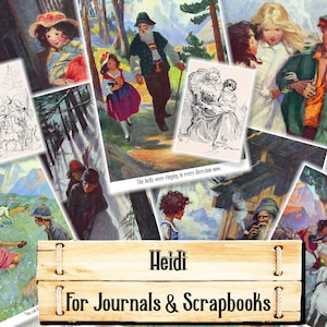 Heidi de Johanna Spyri, ilustraciones, kit de diario basura, descarga e impresión al comprar