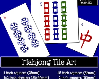 Mahjong Tiles Art | Chinoiserie Decor | Family Game Night | Printable Square Images | Jewelry Making | Scrapbooking