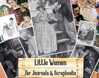 Little Women Art, Louisa May Alcott Prints, Junk Journal Kit, Download and print upon purchase