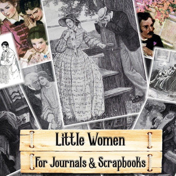 Little Women Art, Louisa May Alcott Prints, Junk Journal Kit, Download and print upon purchase