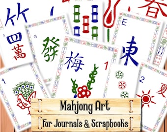 Mahjongtegels, Junk Journal Kit (digitale download)