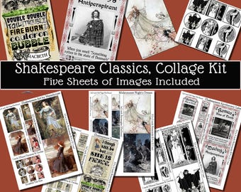 William Shakespeare / Paquete / Arte Clásico / Dark Academia / Kit de Collage Imprimible