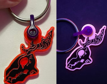 Fluorescent deer skull keychain charm