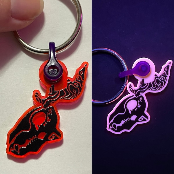 Fluorescent deer skull keychain charm