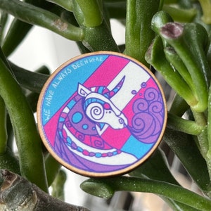 Trans pride unicorn wooden pin