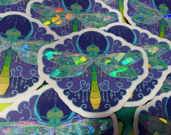 Prismatic dragonfly vinyl stickers