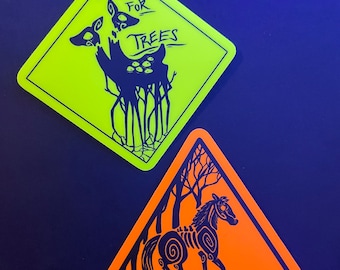 Haunted fluorescent caution stickers