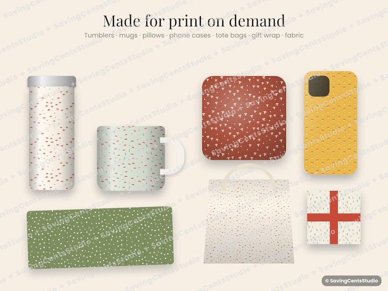 Mushroom Seamless Pattern Bundle, Cottagecore Toadstool Digital Paper ...