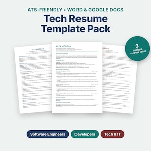 ATS Resume Template for Software Engineers, Tech CV for Word & Google Docs with Cover Letter