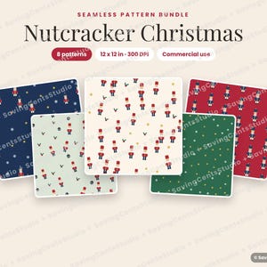 Bundel met naadloos notenkrakerpatroon, digitaal kerstpapier, herhalend patroon voor commercieel gebruik op stof, drinkbekers en cadeauverpakkingen.