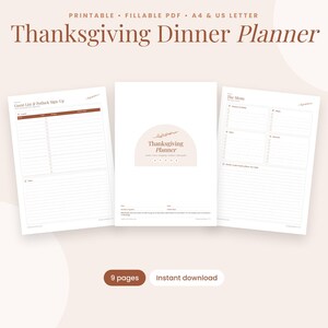 Pianificatore del Ringraziamento stampabile, menu della cena del Ringraziamento, cronologia di preparazione, guida al tacchino e lista della spesa in formato PDF