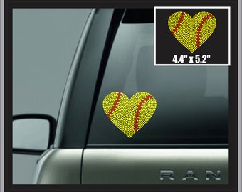 Softball Rhinestone Car Decal