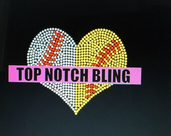 Rhinestone baseball softball heart window decal